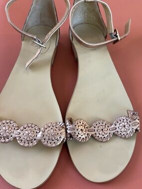 Jack Rogers Metallic Rose Gold Medallion Ankle-Strap Sandals